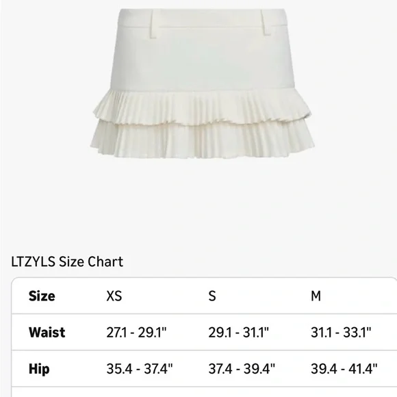 Qelvarine White Pleated Ruffle Mini Skort – Low Rise – Side Zip – Size XS - Picture 10 of 11